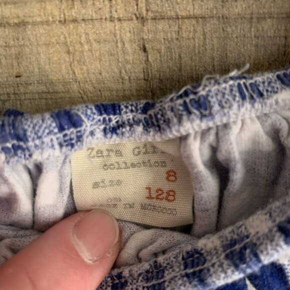 Zara Girls size 8 Blue and White Gingham Off The Shoulder Crop Top - Picture 2 of 4